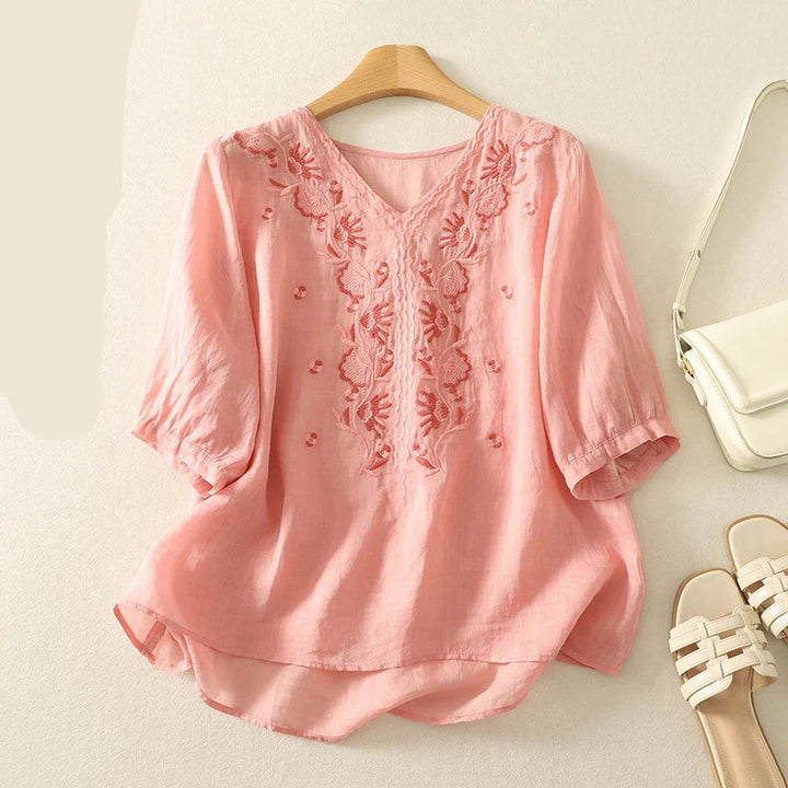Morgan and Brooke | V-Neck Cotton Blouse