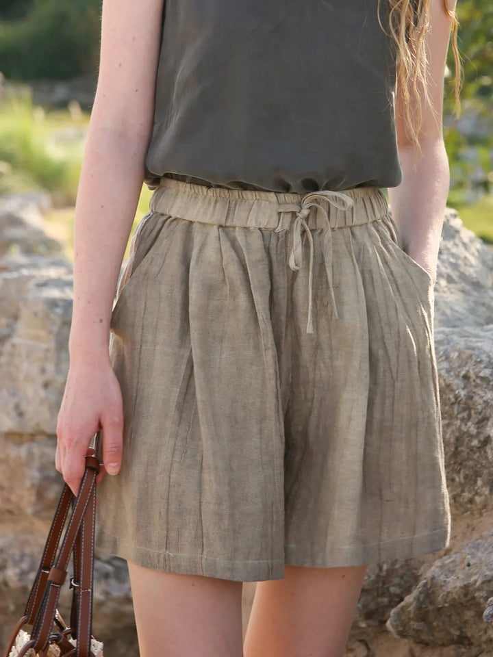 Morgan & Brooke | Natural High-Waist Relaxed Fit Linen Shorts