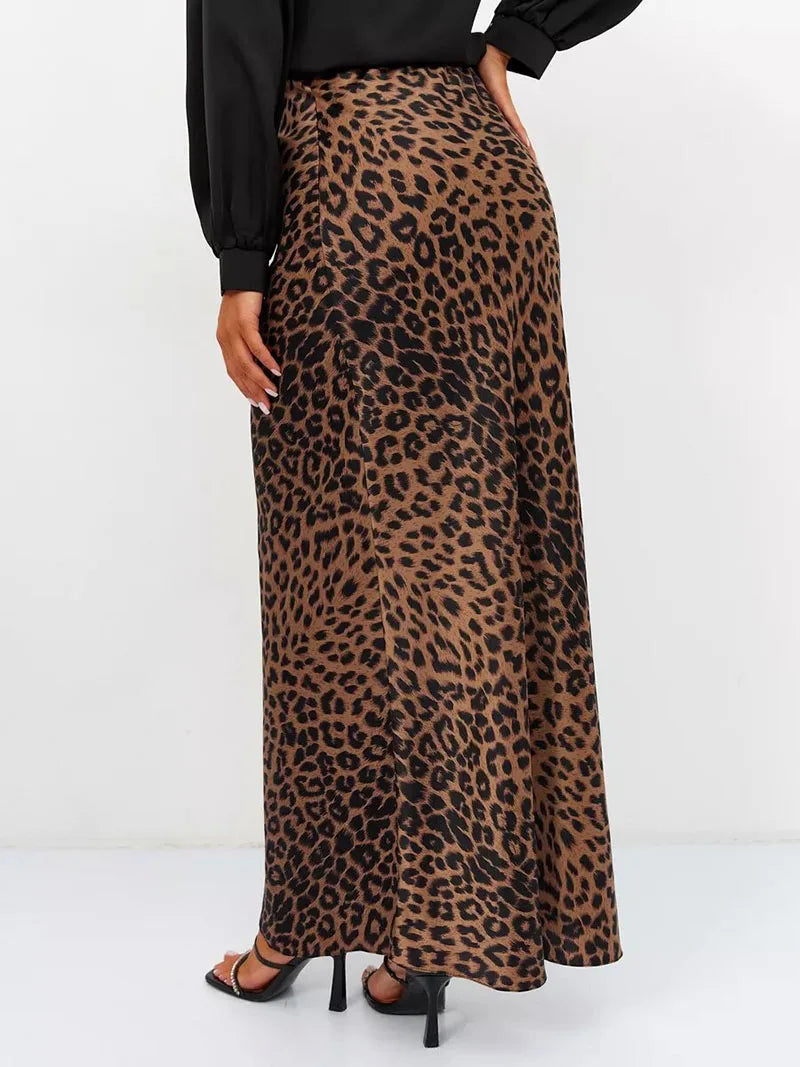 Morgan & Brooke | Leopard Print Midi Satin Skirt