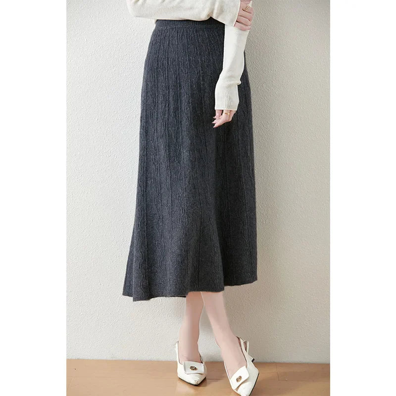 Morgan & Brooke | High-Waist Ribbed Merino Knit Skirt