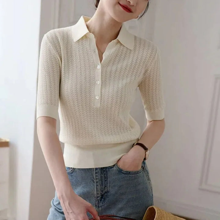 Morgan and Brooke | Ribbed Knit Polo Blouse