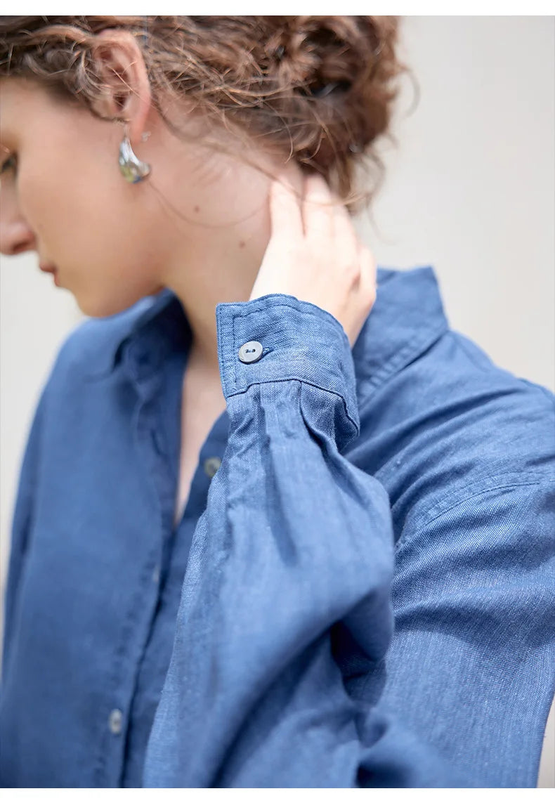 Morgan & Brooke | Indigo Relaxed Fit Button-Up Linen Shirt