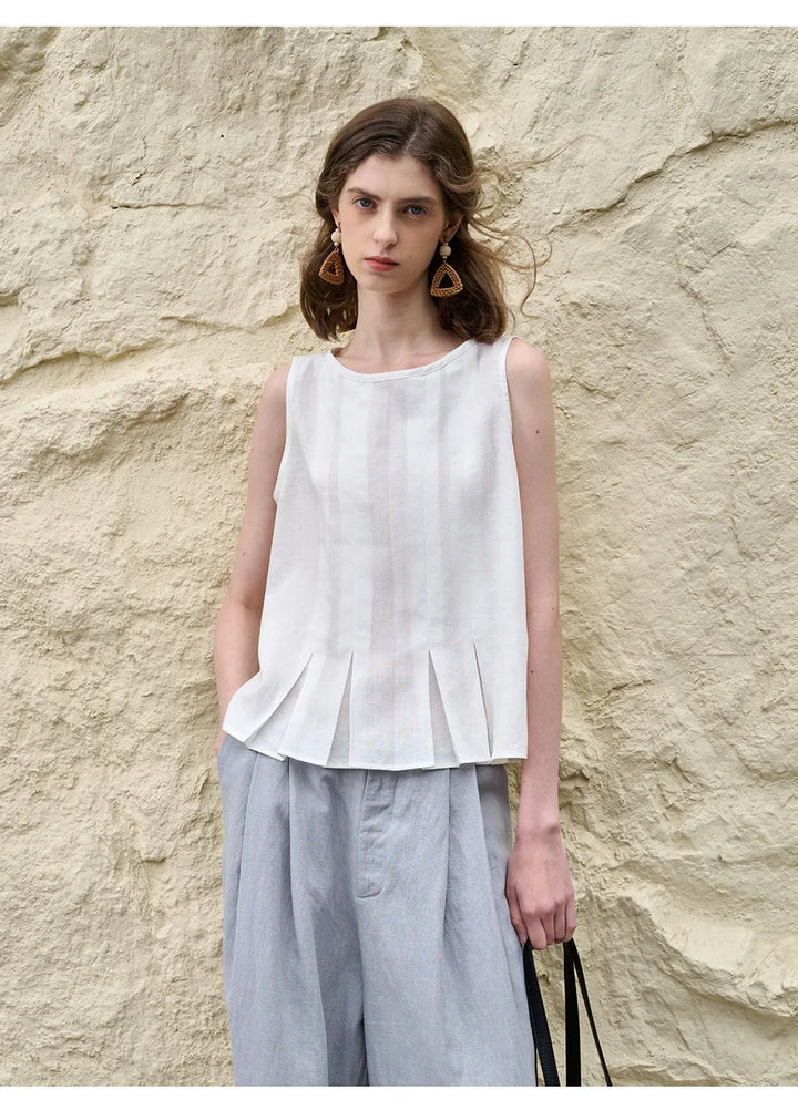 Morgan & Brooke | Pleated Hem Linen Top