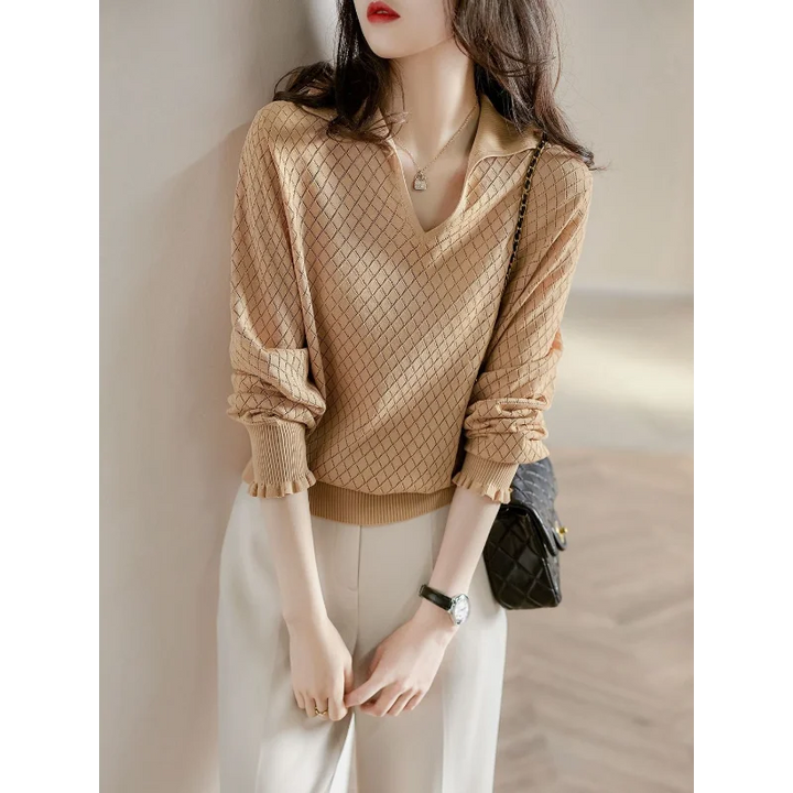 Morgan & Brooke | Ivory Diamond Pointelle Knit Top