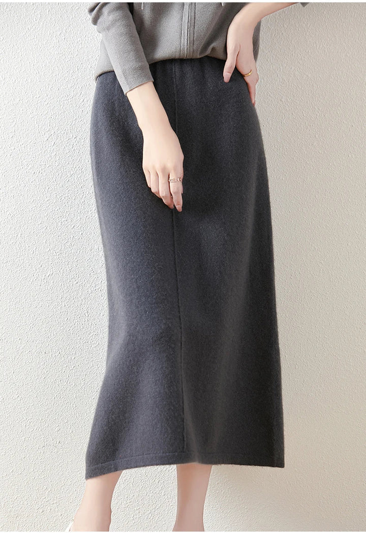 Morgan & Brooke | Charcoal High-Waist Pencil Wool Skirt