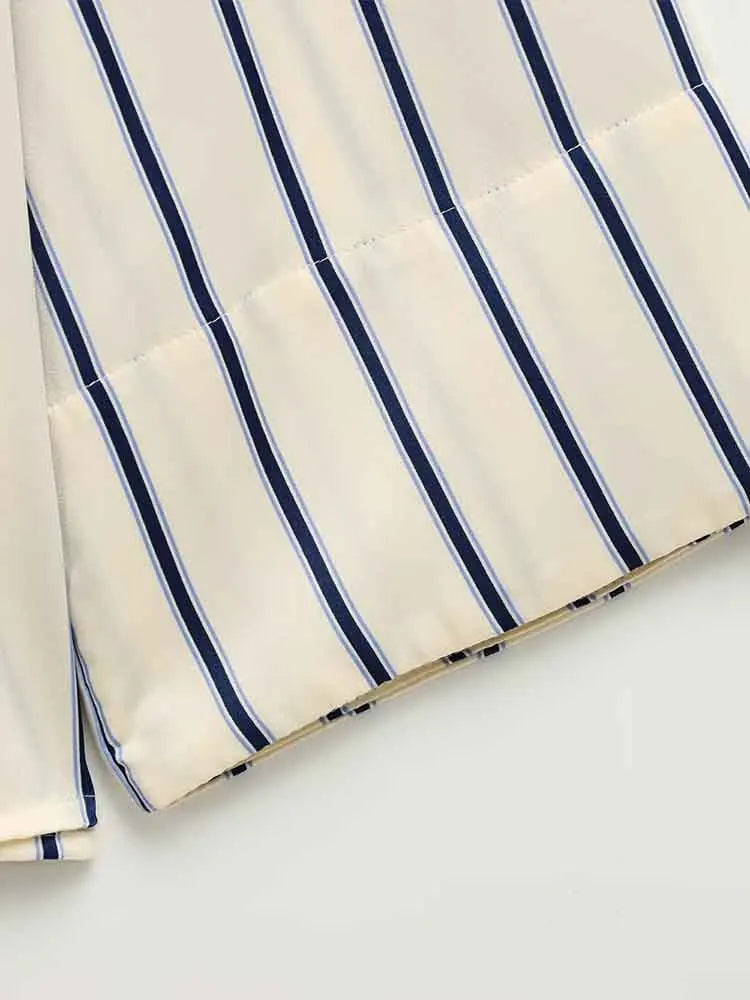 Morgan & Brooke | Blue Striped Button-Up Cotton Blouse