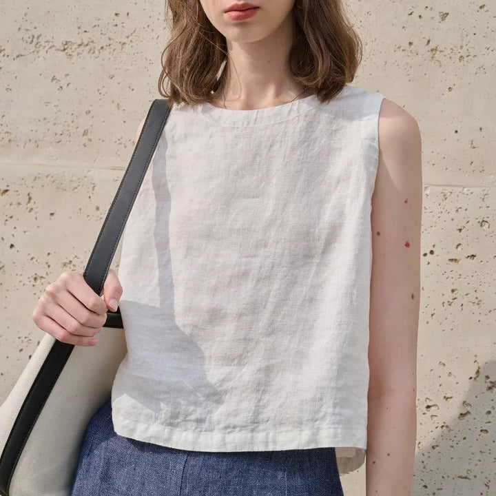 Morgan & Brooke | Natural Asymmetric Linen Crop Top
