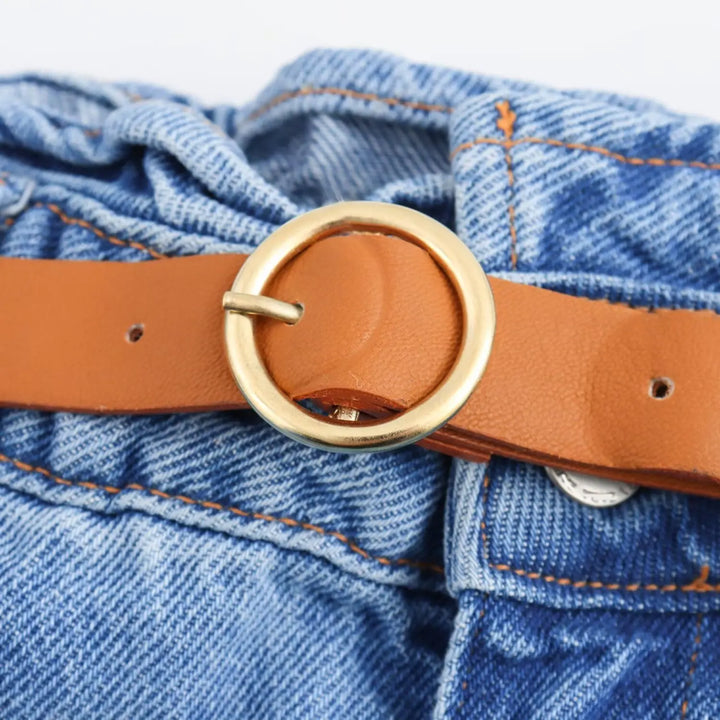 Morgan & Brooke | Light Wash High-Waist Frayed-Hem Denim Shorts