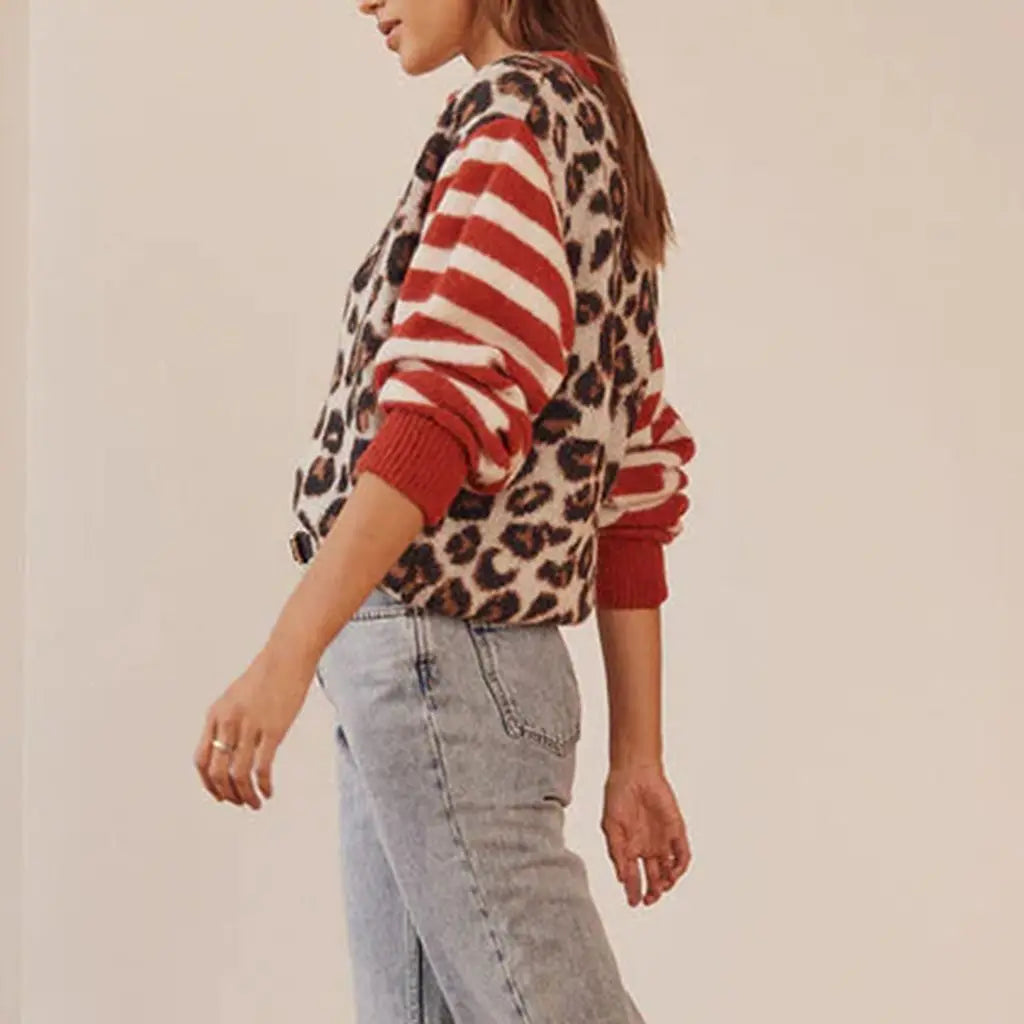 Morgan & Brooke | Tan Leopard-Stripe Print Relaxed Viscose Top