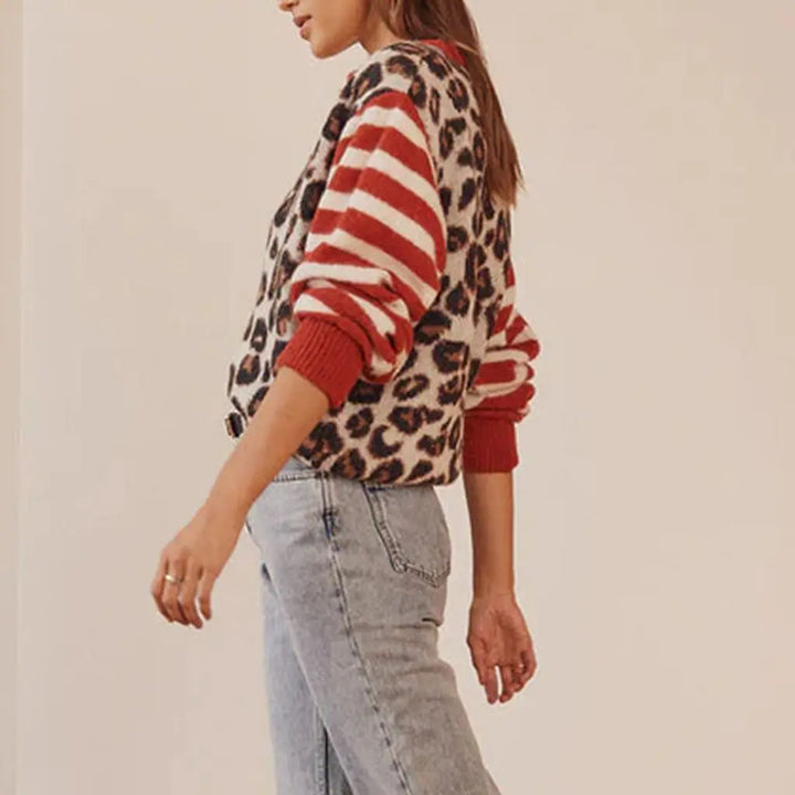 Morgan & Brooke | Tan Leopard-Stripe Print Relaxed Viscose Top
