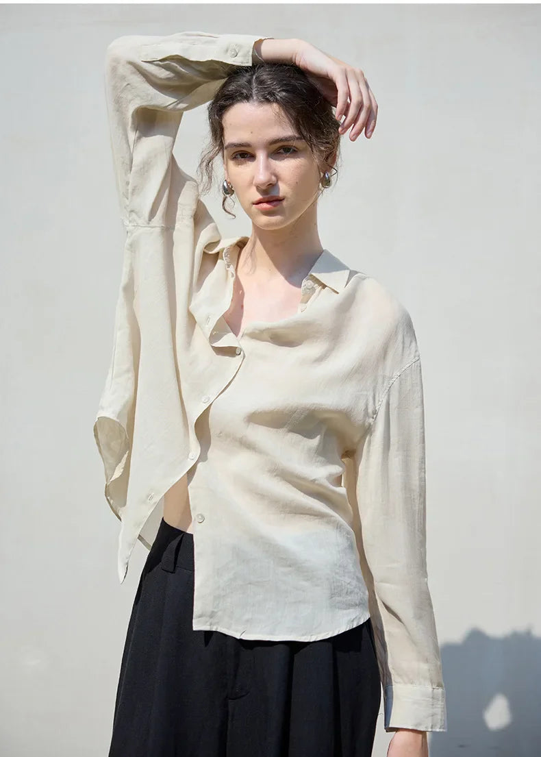 Morgan & Brooke | Natural Relaxed-Fit Button-Up Ramie Shirt