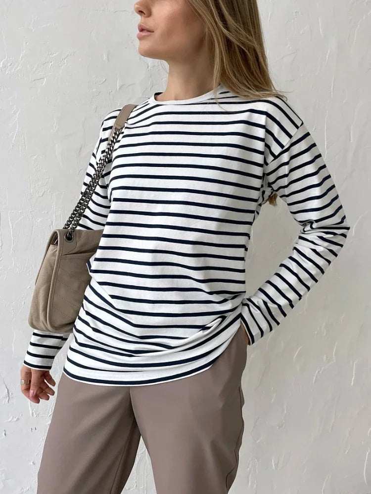 Morgan & Brooke | Navy & White Striped Cotton Shirt