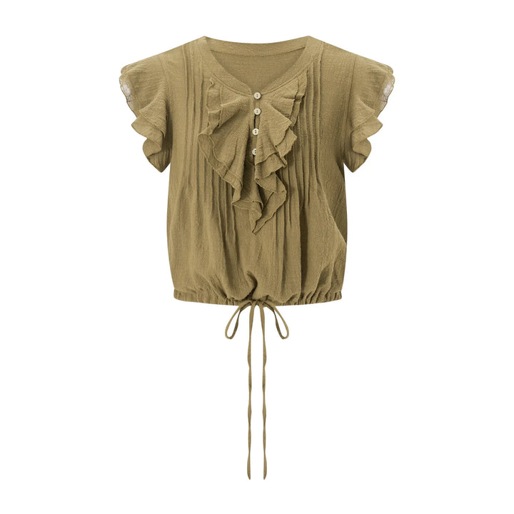 Morgan & Brooke | Ruffle-Front Gauze Cropped Top