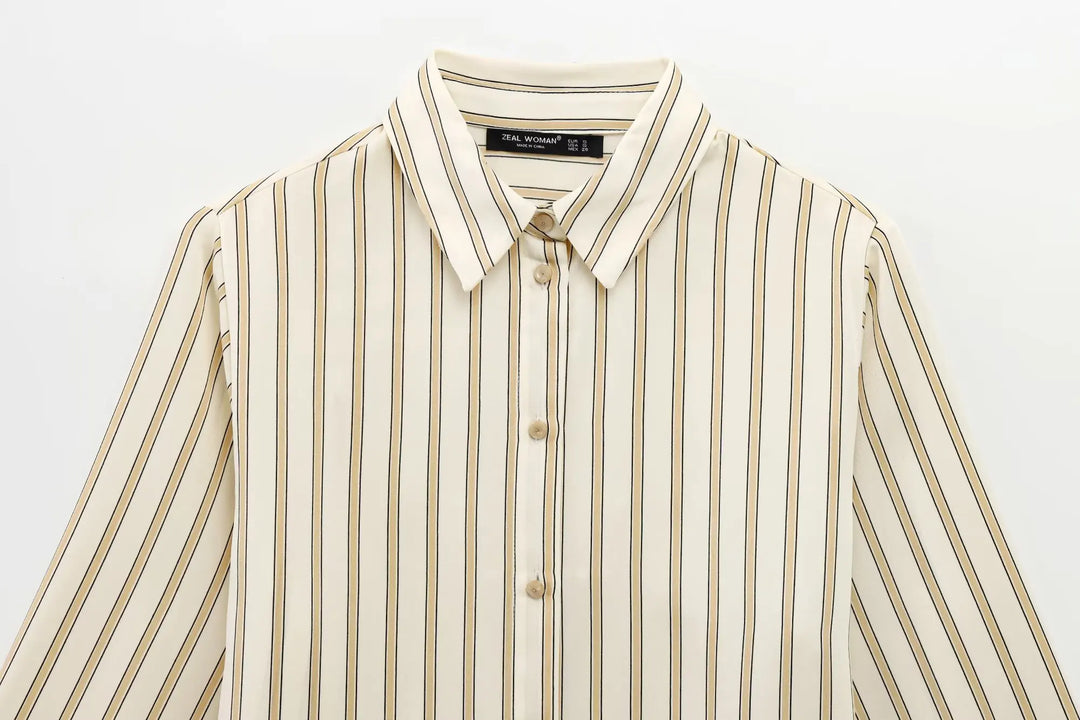 Morgan & Brooke | Blue Striped Button-Up Cotton Blouse