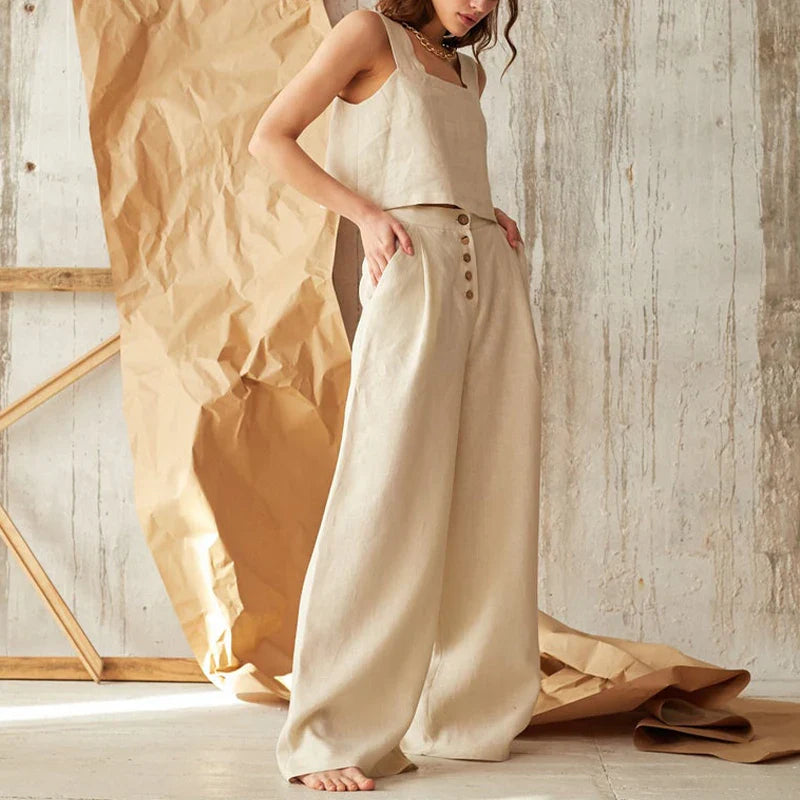 Morgan & Brooke | Square-Neck Cropped Linen Tank