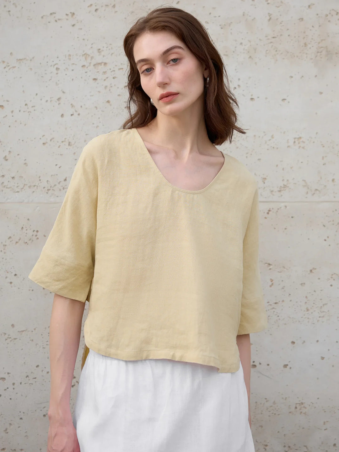 Morgan & Brooke | Natural V-Neck Boxy Hemp Top
