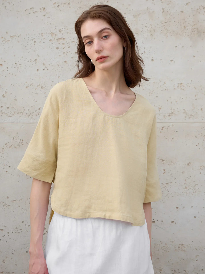 Morgan & Brooke | Natural V-Neck Boxy Hemp Top