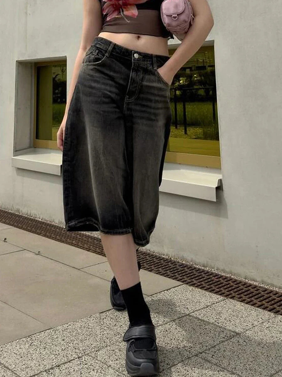 Morgan & Brooke | High-Waist Relaxed-Fit Denim Bermuda Shorts