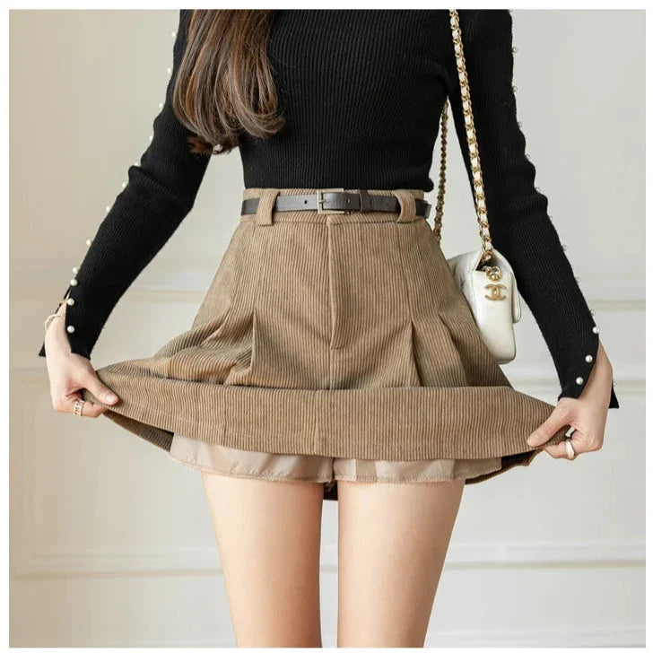 Morgan & Brooke | High-Waist A-Line Corduroy Skirt