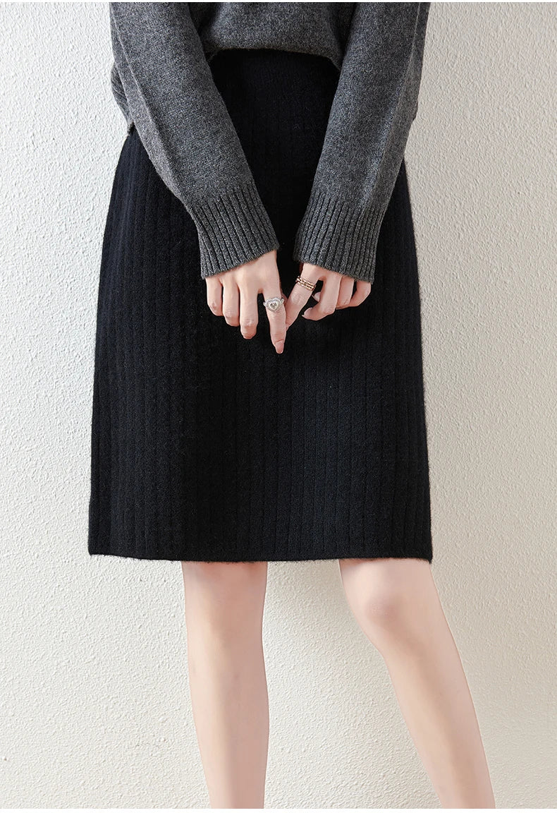 Morgan & Brooke | Ribbed High-Waist Merino Wool Skirt