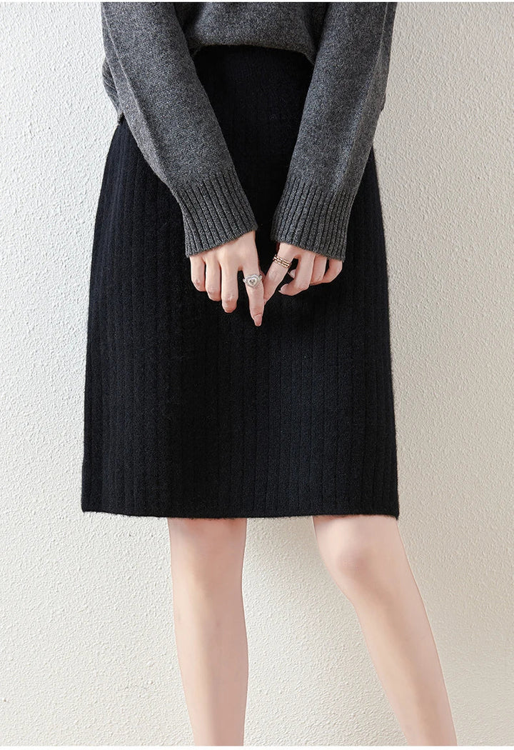 Morgan & Brooke | Ribbed High-Waist Merino Wool Skirt