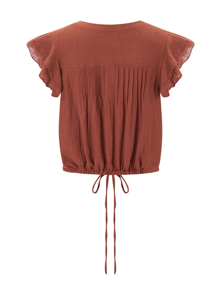 Morgan & Brooke | Ruffle-Front Gauze Cropped Top