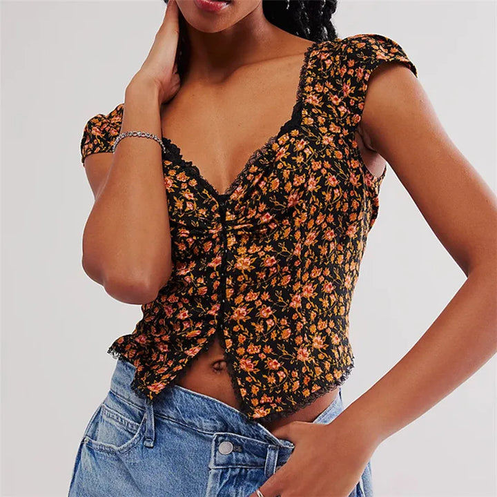 Morgan & Brooke | Floral Ruched Viscose Crop Top