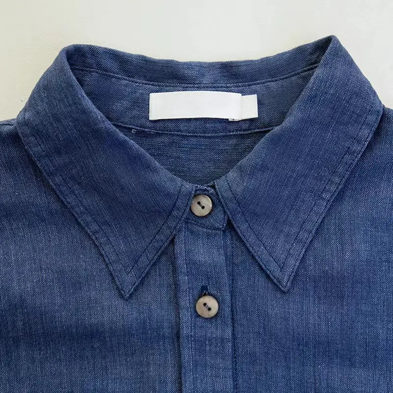 Morgan & Brooke | Indigo Relaxed Fit Button-Up Linen Shirt
