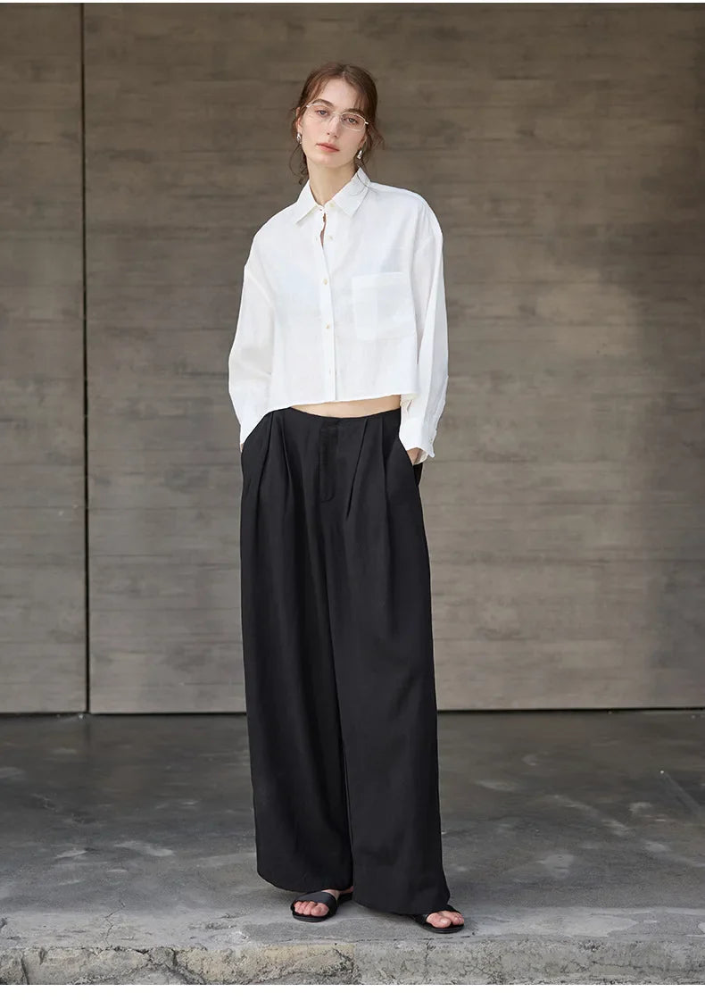 Morgan & Brooke | Natural Cropped Button-Up Linen Overshirt