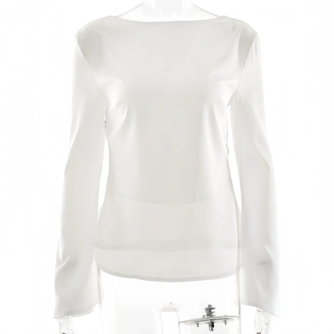 Morgan & Brooke | Long Sleeve Bell Cuff Satin Top