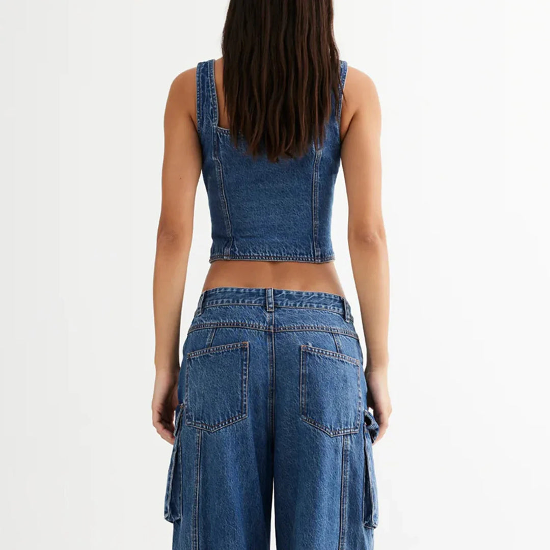 Morgan & Brooke | Indigo Cropped Button-Up Denim Vest