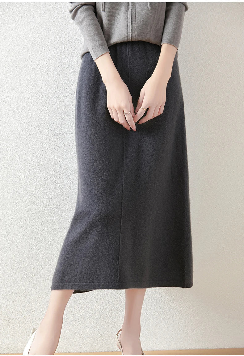 Morgan & Brooke | Charcoal High-Waist Pencil Wool Skirt