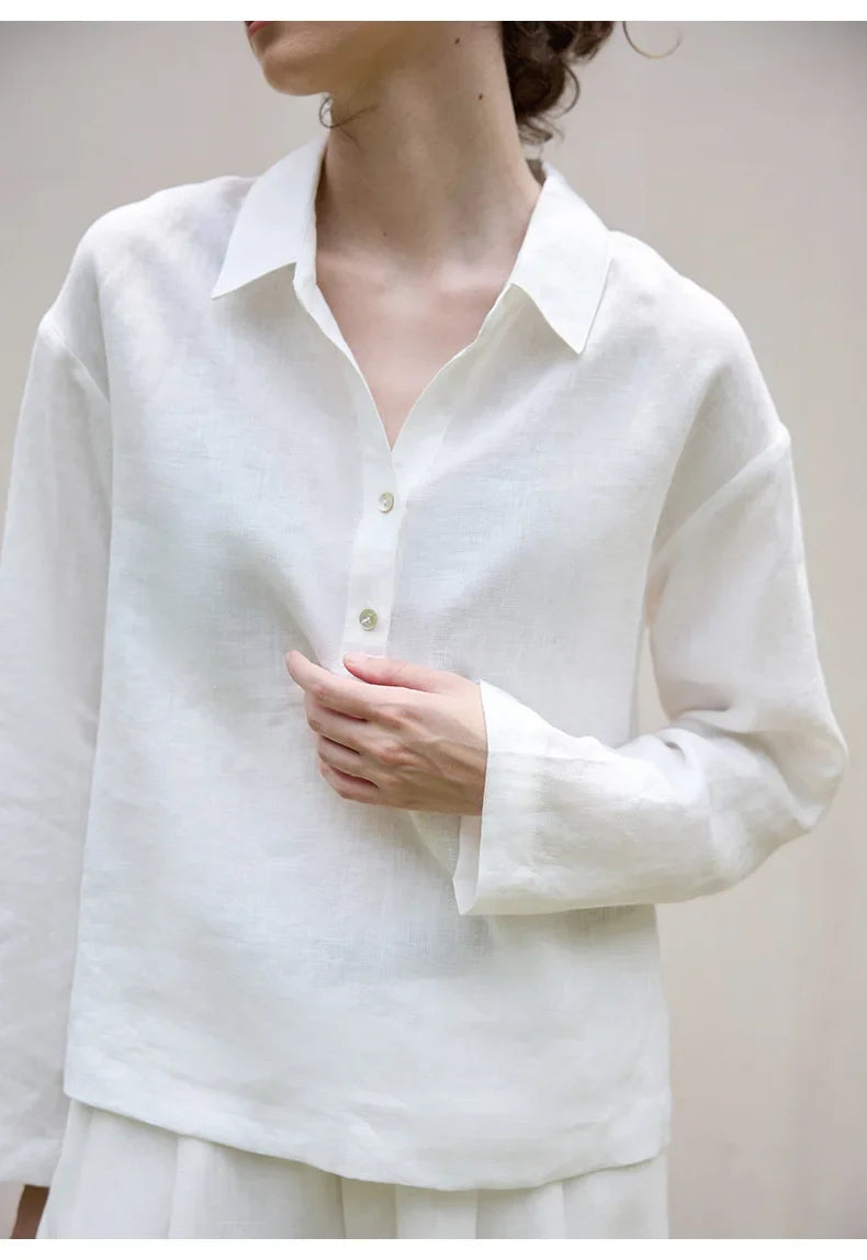 Morgan & Brooke | Natural Polo Collar Relaxed Fit Linen Pullover
