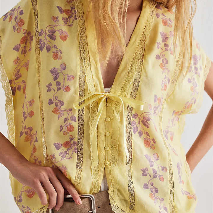 Morgan & Brooke | Strawberry Lace-Trim Cotton Blouse