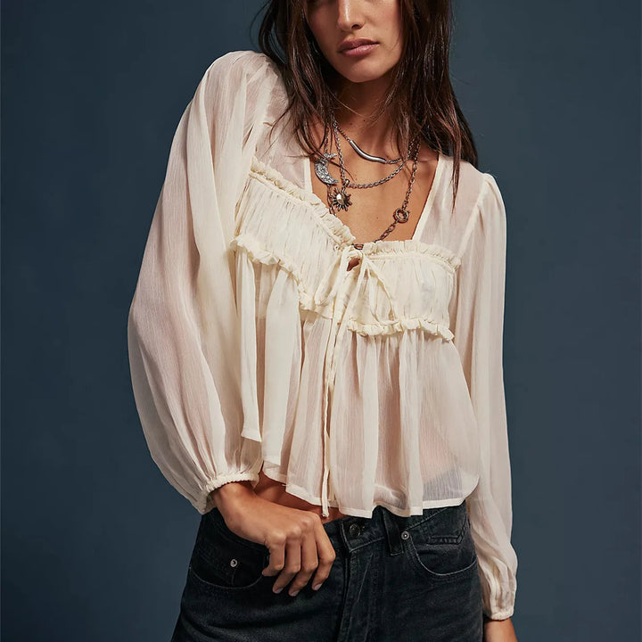 Morgan & Brooke | Sheer Tie-Neck Chiffon Blouse