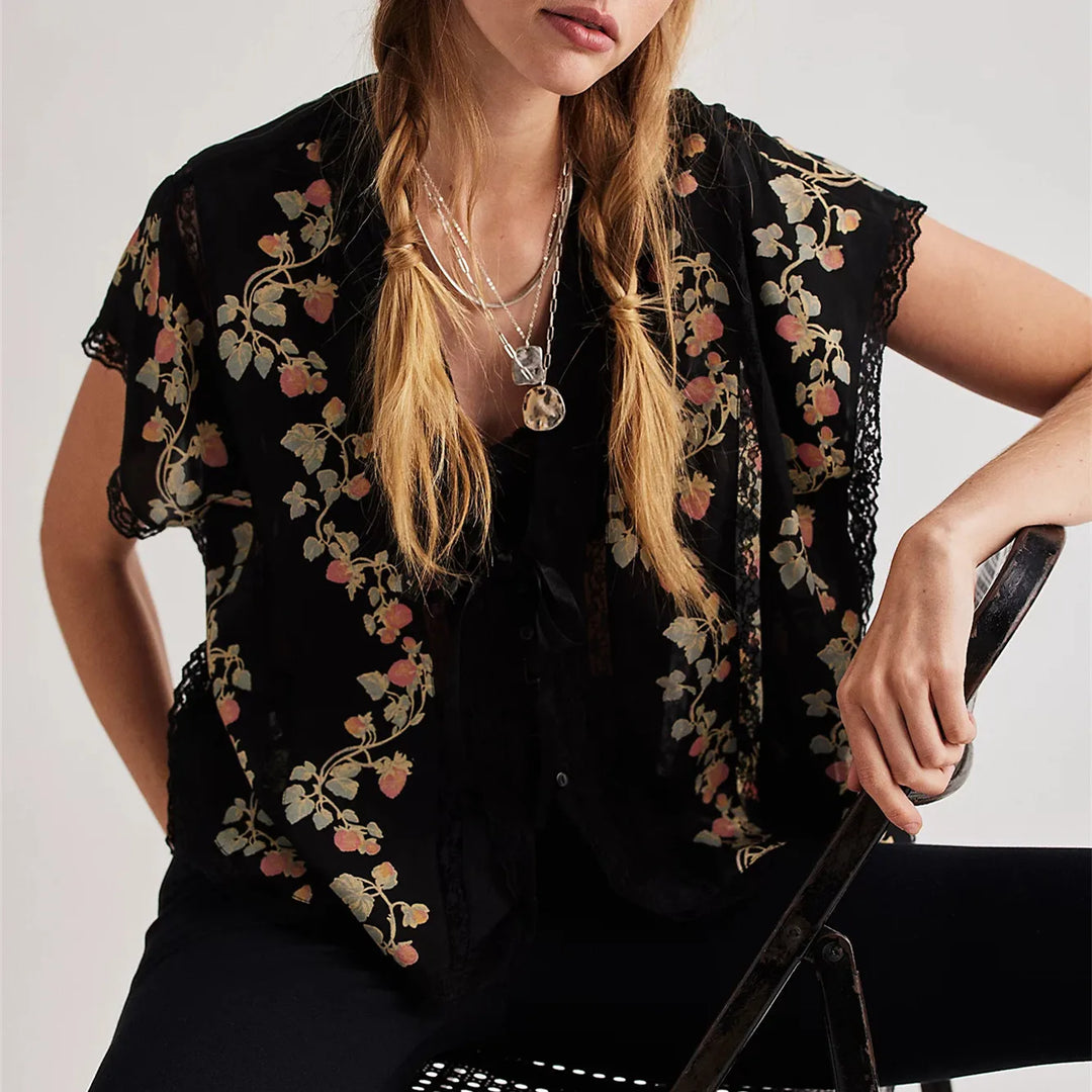 Morgan & Brooke | Strawberry Lace-Trim Cotton Blouse