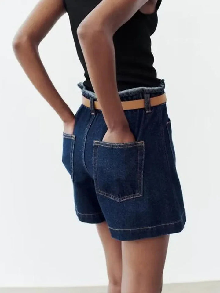 Morgan & Brooke | Light Wash High-Waist Frayed-Hem Denim Shorts