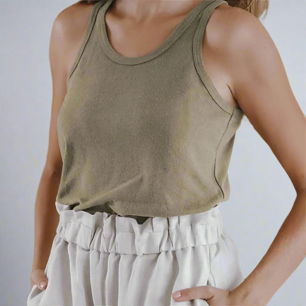 Morgan & Brooke | White Ribbed Scoop Neck Cotton Tank Top