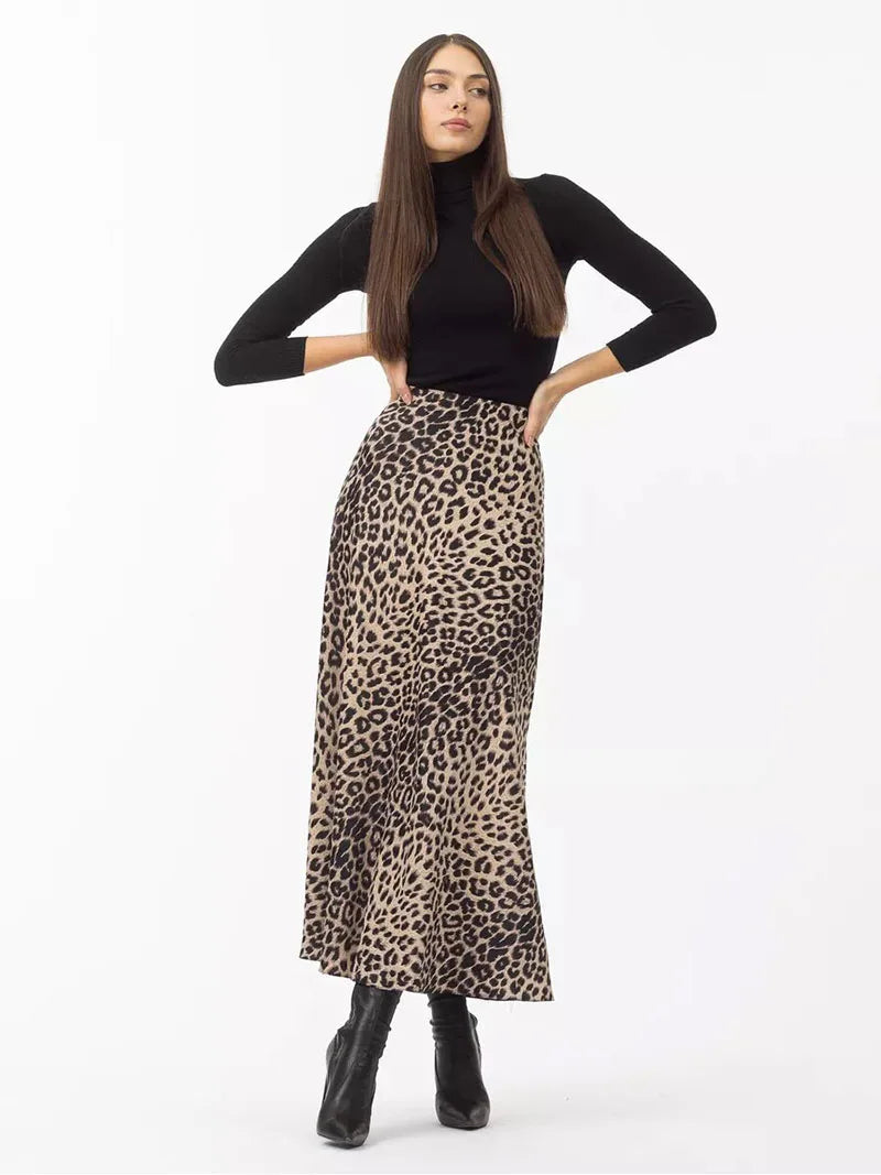 Morgan & Brooke | Leopard Print Midi Satin Skirt