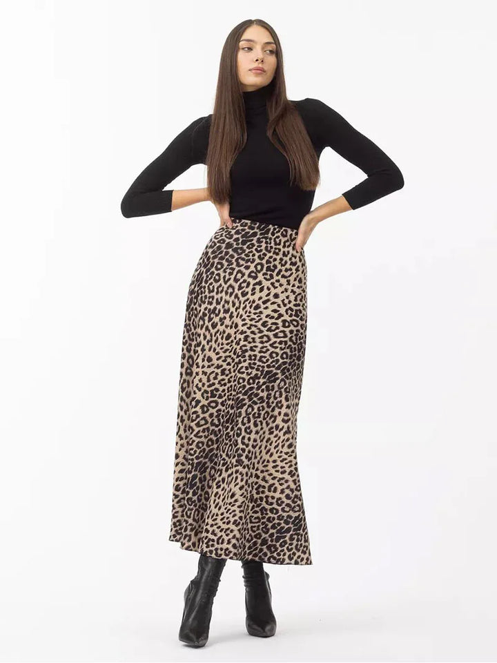 Morgan & Brooke | Leopard Print Midi Satin Skirt