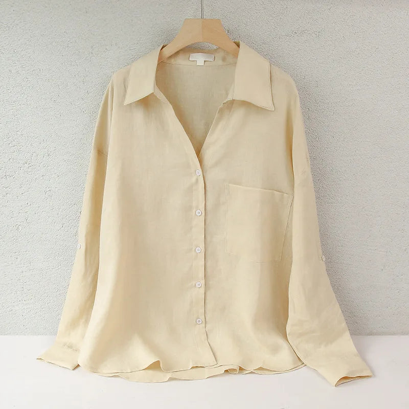 Morgan & Brooke | Natural Relaxed Fit Button-Up Linen Shirt