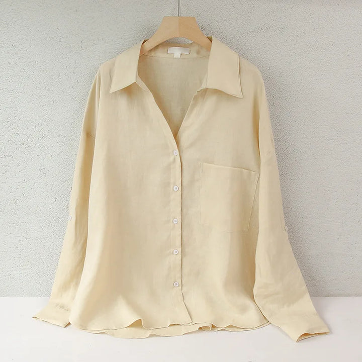Morgan & Brooke | Natural Relaxed Fit Button-Up Linen Shirt