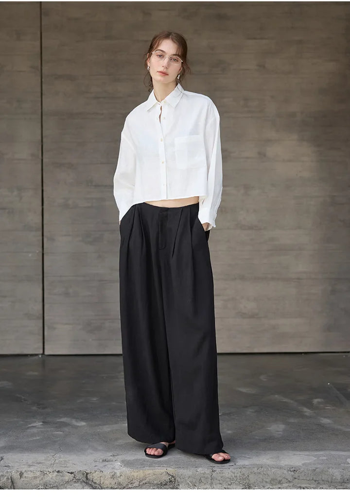 Morgan & Brooke | Cropped Long-Sleeve Linen Shirt