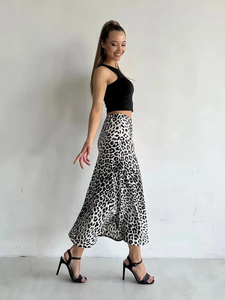 Morgan & Brooke | Leopard Print Midi Satin Skirt