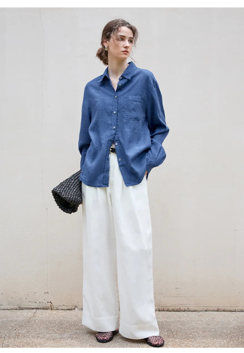 Morgan & Brooke | Indigo Relaxed Fit Button-Up Linen Shirt