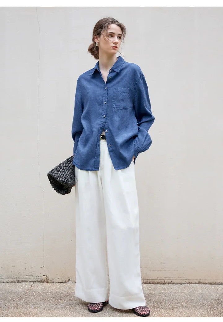 Morgan & Brooke | Indigo Relaxed Fit Button-Up Linen Shirt