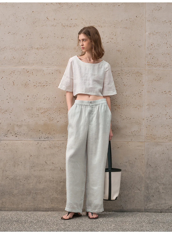 Morgan & Brooke | Boxy Cropped Linen Top