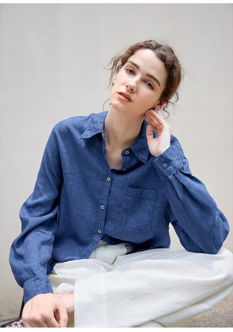 Morgan & Brooke | Indigo Relaxed Fit Button-Up Linen Shirt