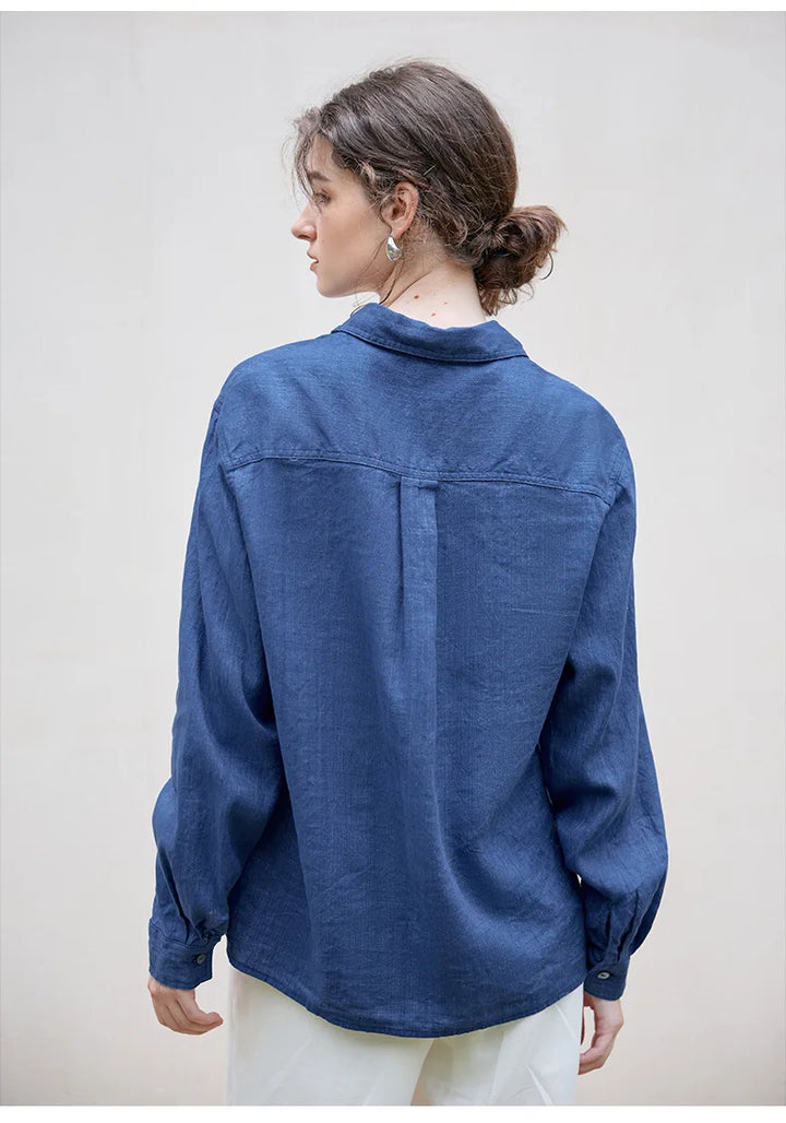 Morgan & Brooke | Indigo Relaxed Fit Button-Up Linen Shirt