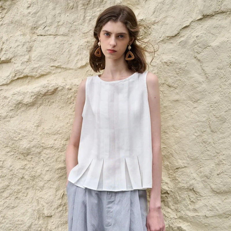 Morgan & Brooke | Pleated Hem Linen Top